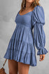 Boho Solid Shirred Ruffle Mini Dress